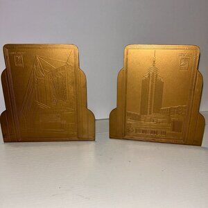 1933 Chicago World's Fair Century of Progress Solid Brass Bookends 6" x 6" x 3"